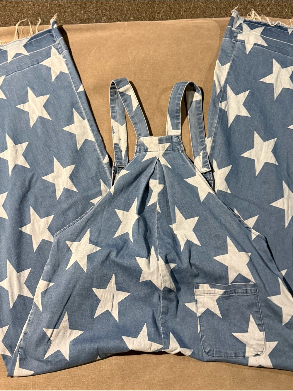 Denim Wide Leg Star Print Jumpsuit - Picture 2 of 3